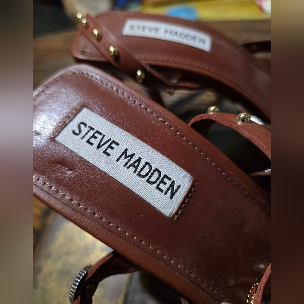 Steve Madden Brown Studded Wrap-Strap High Heel Sandals - Picture 7 of 7